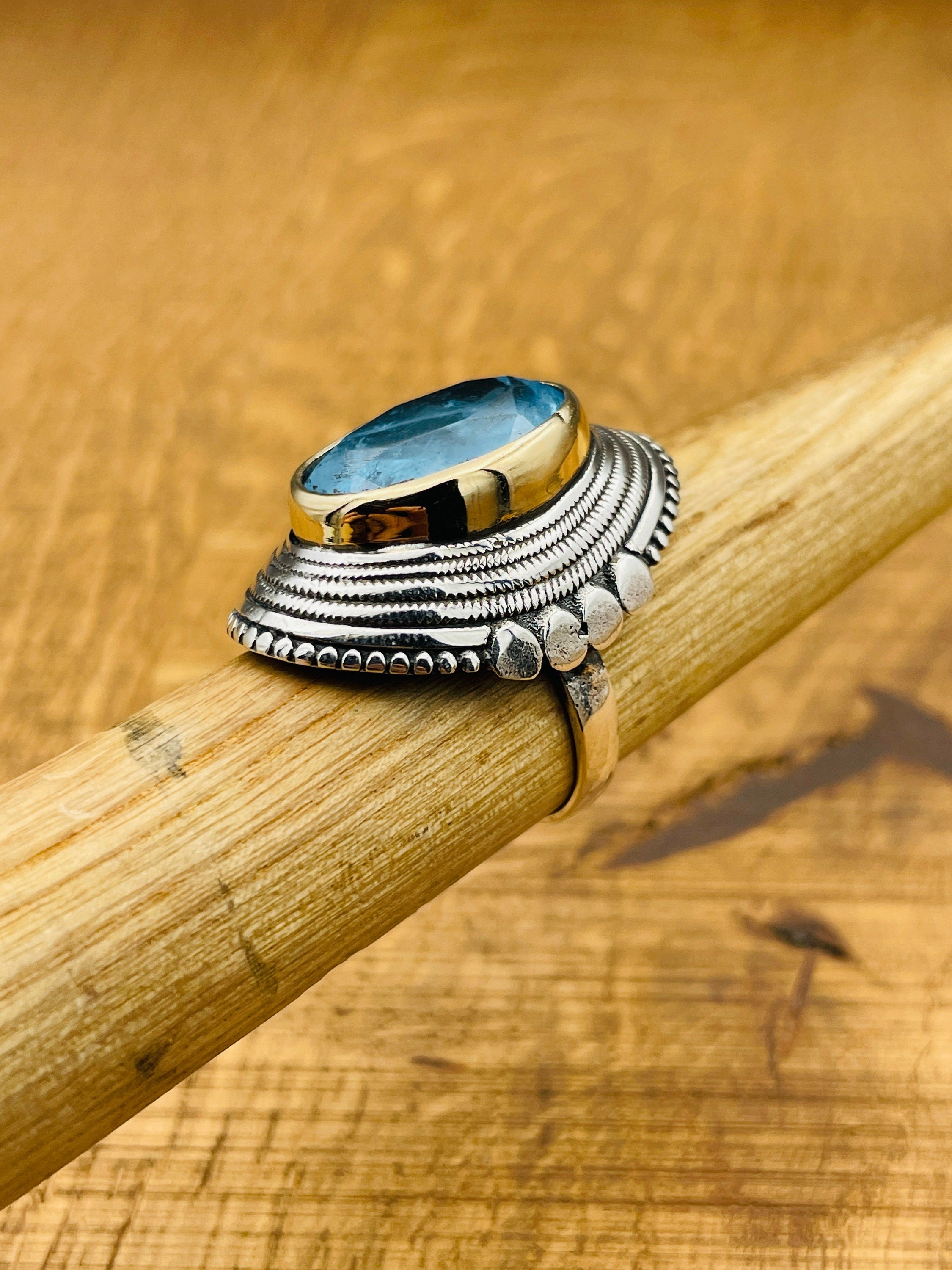 خاتم نسائي أزرق فاتح من الباراíba مصنوع يدوياً من الفضة الإسترلينية 925 على الطراز العثماني الفاخر