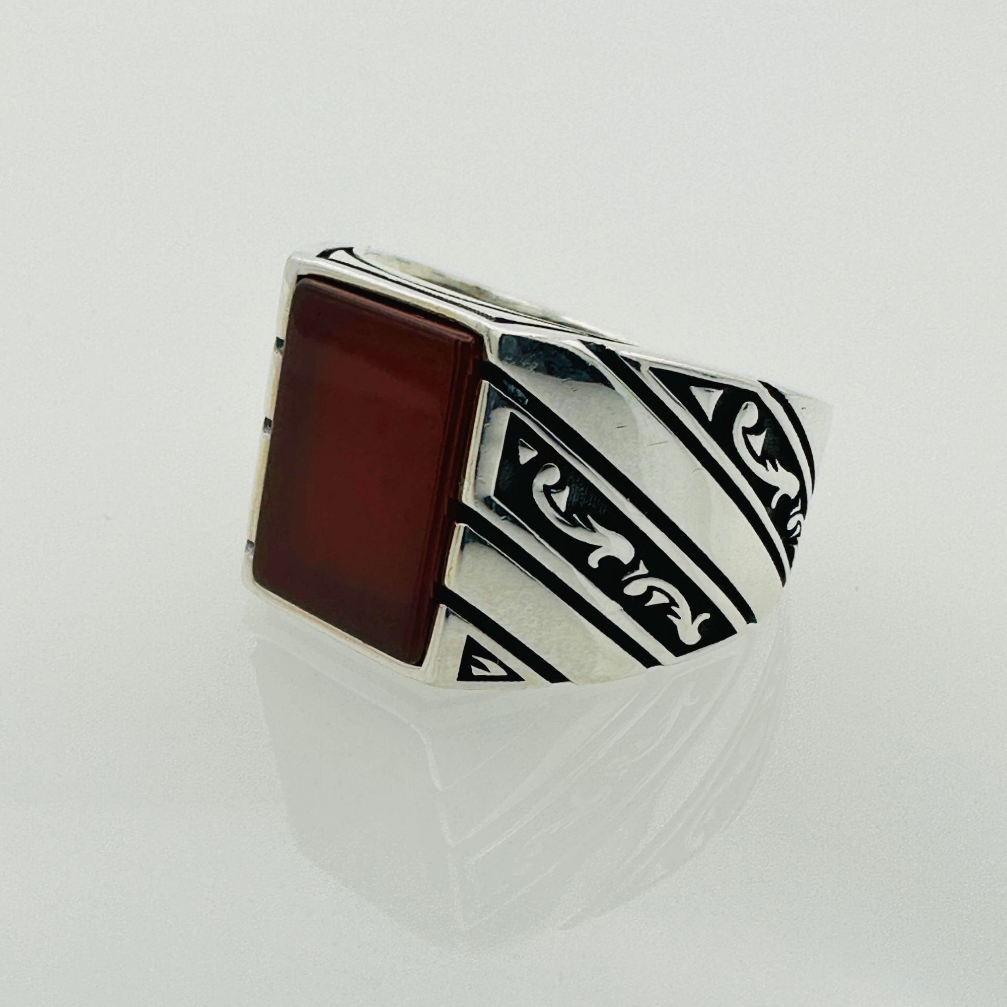 Men's Natural Green Agate Square Sterling Silver Ring