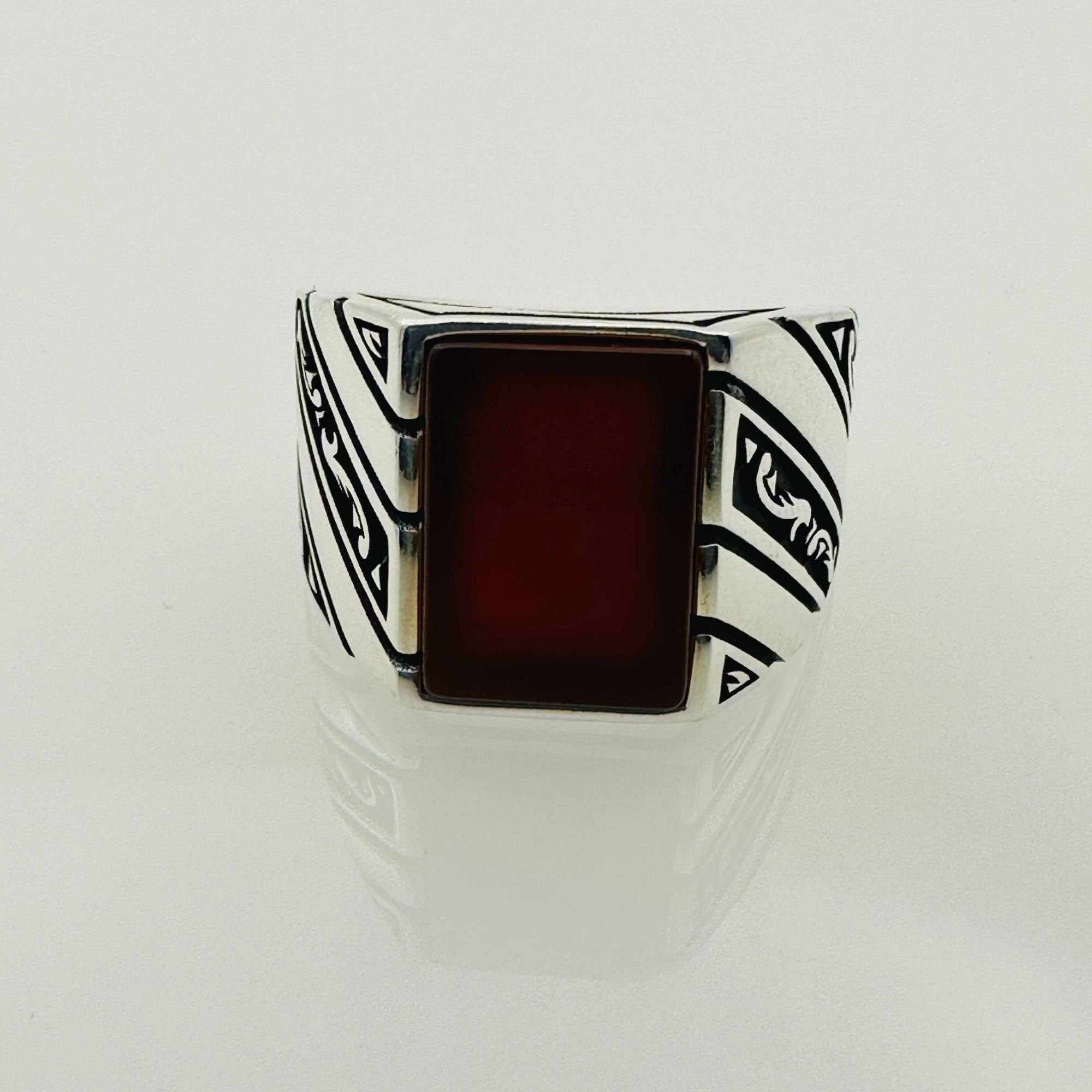 Men's Natural Green Agate Square Sterling Silver Ring