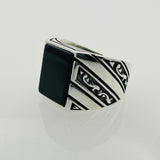 Men's Green Aqeeq Square Sterling Silver Gemstone Ring