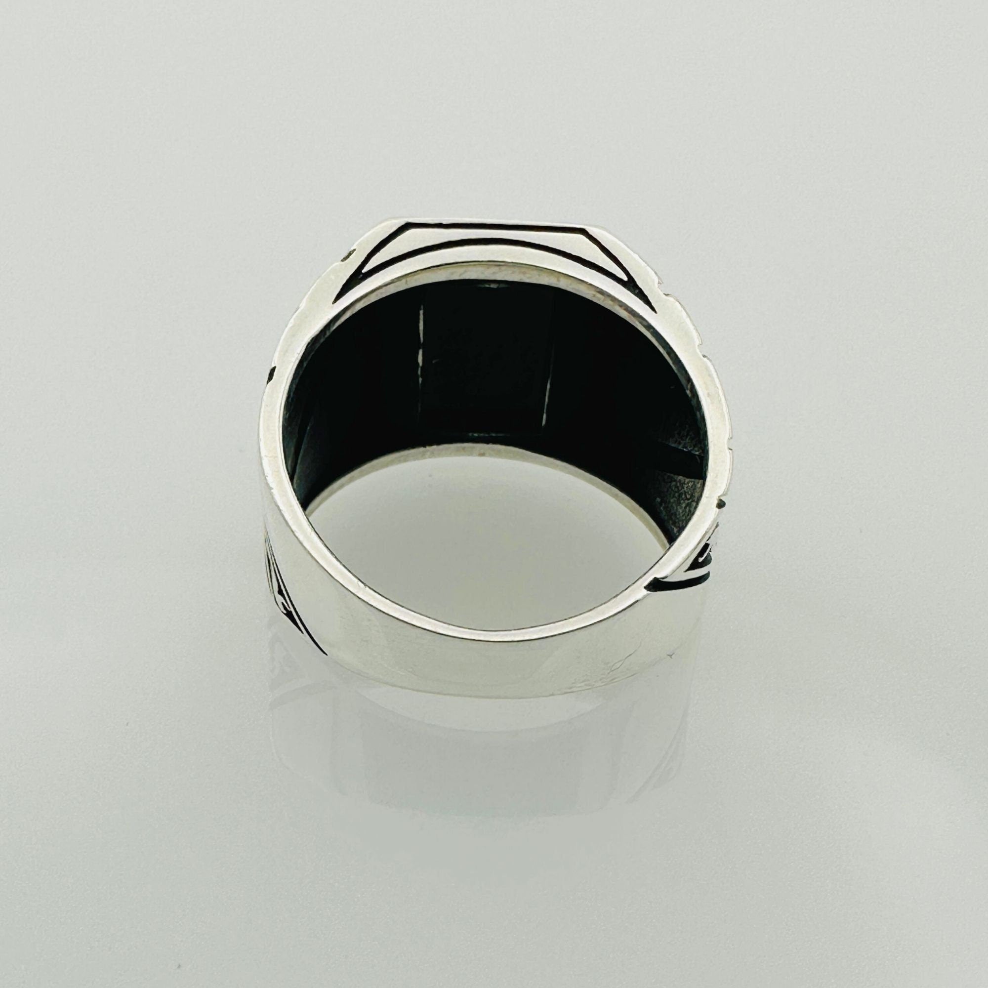 Men's Green Aqeeq Square Sterling Silver Gemstone Ring