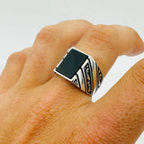 Men's Green Aqeeq Square Sterling Silver Gemstone Ring