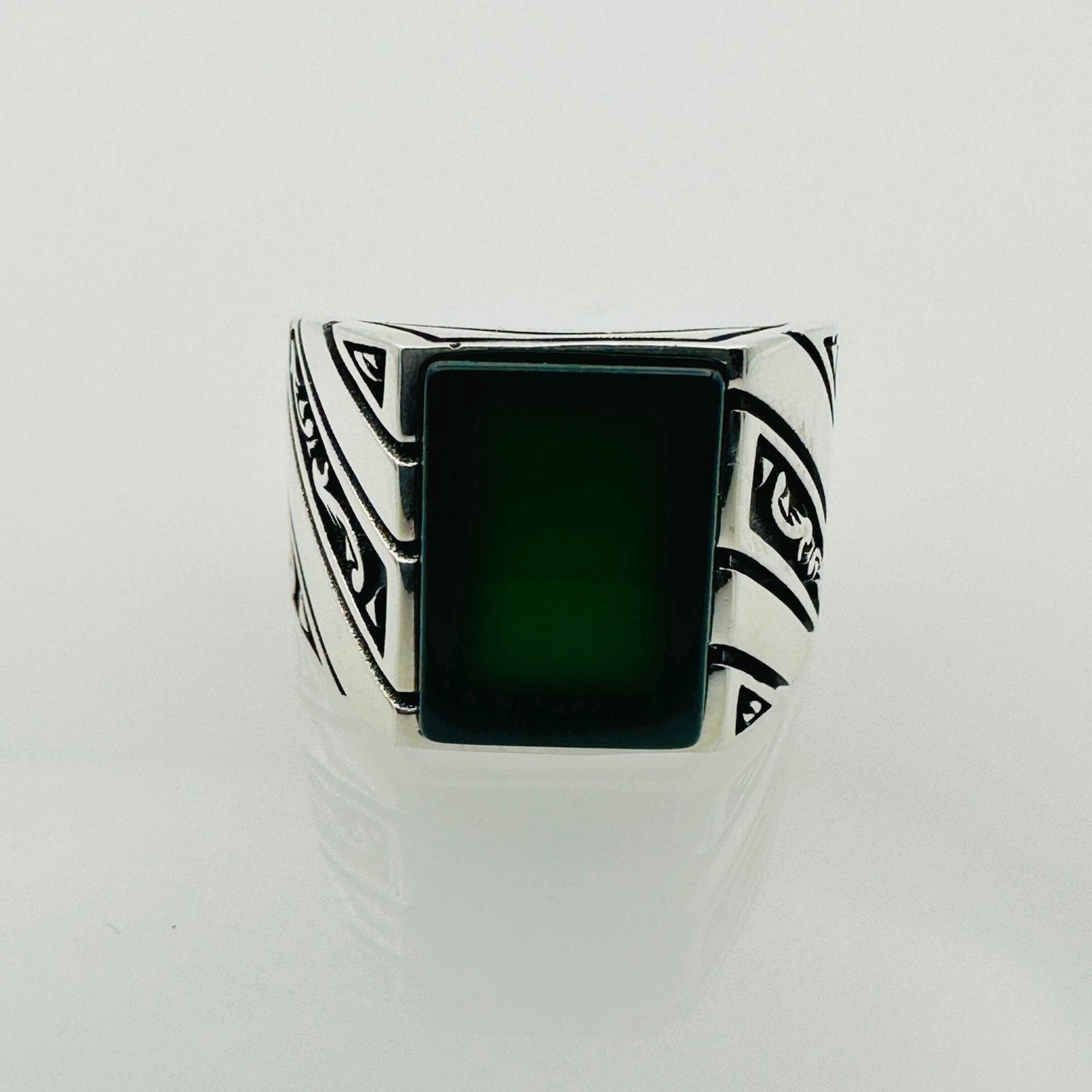 Men's Red Aqeeq Square Gemstone Sterling Silver Ring