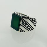 Men's Red Aqeeq Square Gemstone Sterling Silver Ring