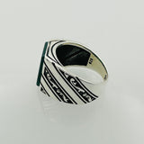 Men's Red Aqeeq Square Gemstone Sterling Silver Ring