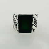 Men's Red Aqeeq Square Gemstone Sterling Silver Ring