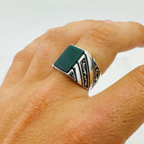 Men's Red Aqeeq Square Gemstone Sterling Silver Ring