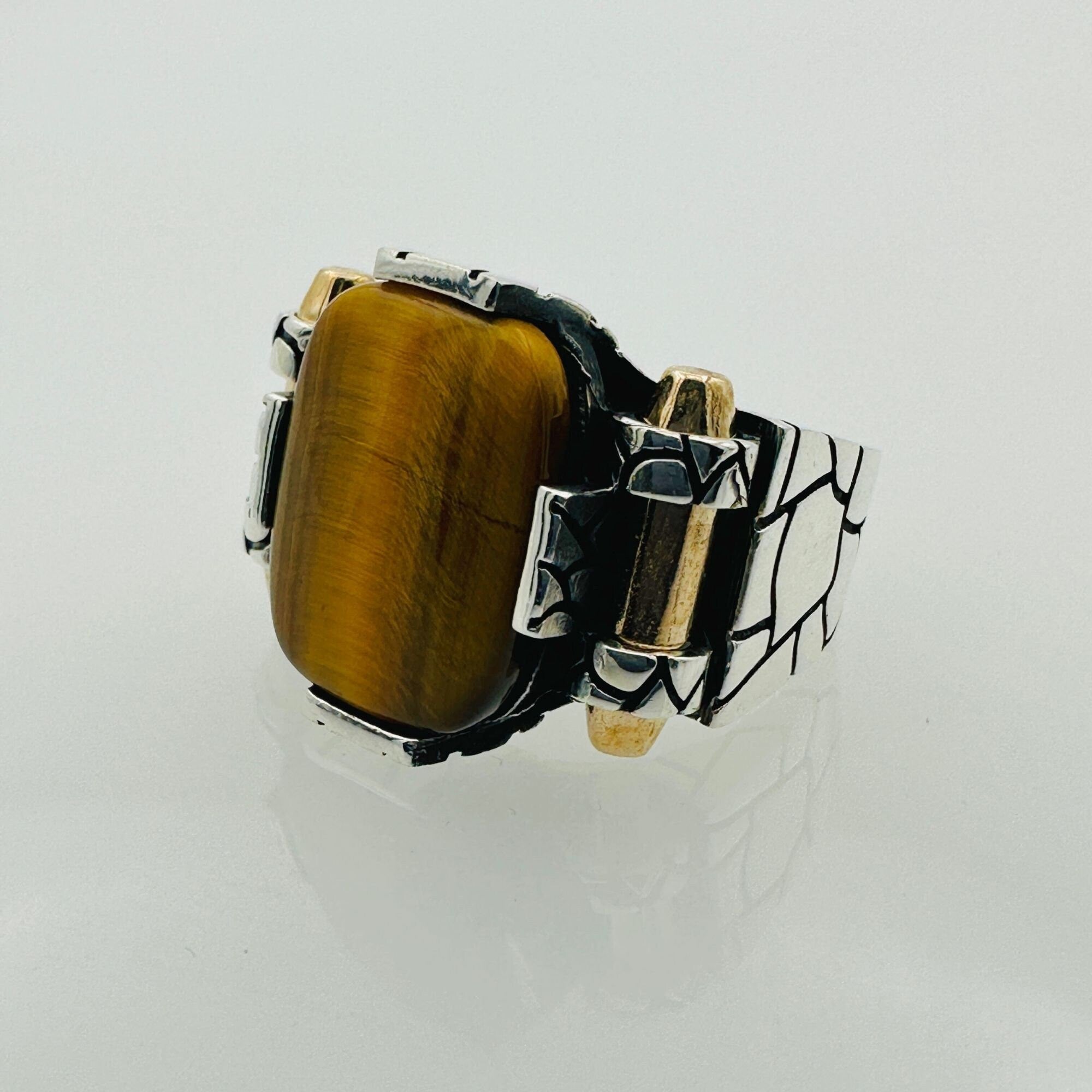 Men's Turkish Blue Sapphire Round Silver Ring