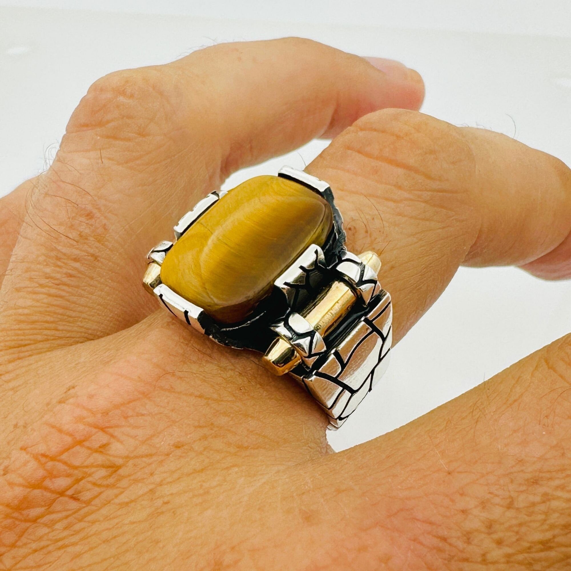 Men's Turkish Blue Sapphire Round Silver Ring