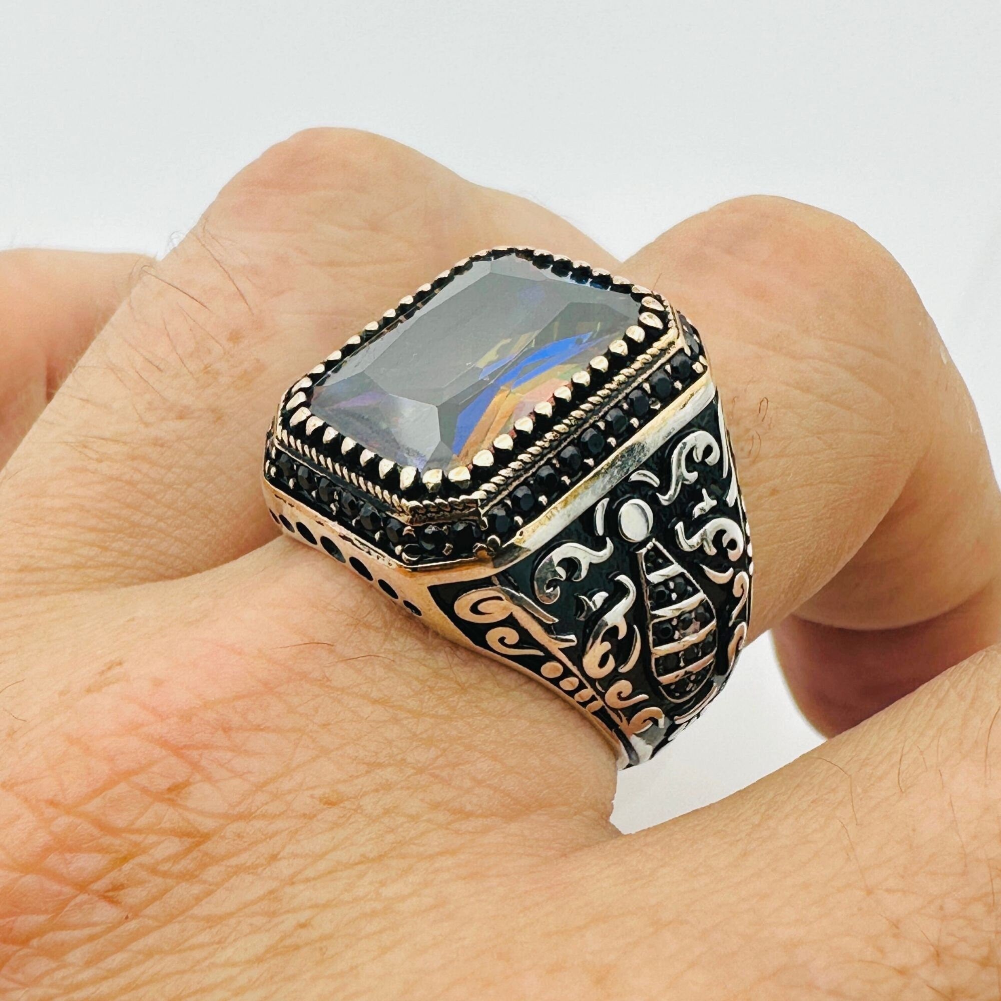 Men's Emerald Green Stone Turkish Silver Ring