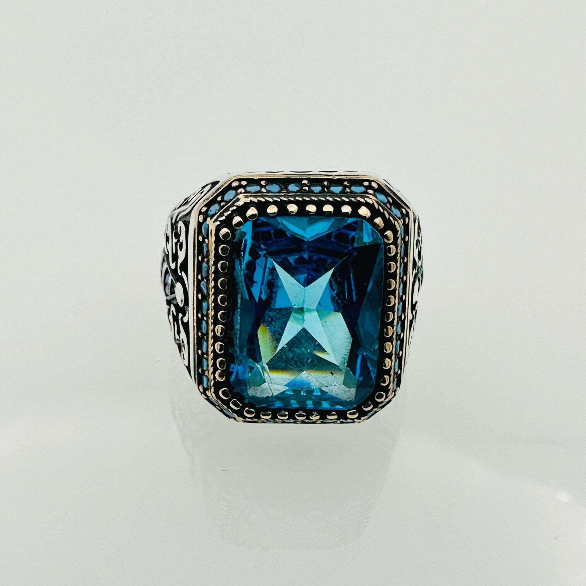 Bague en argent sterling émeraude verte turque pour homme