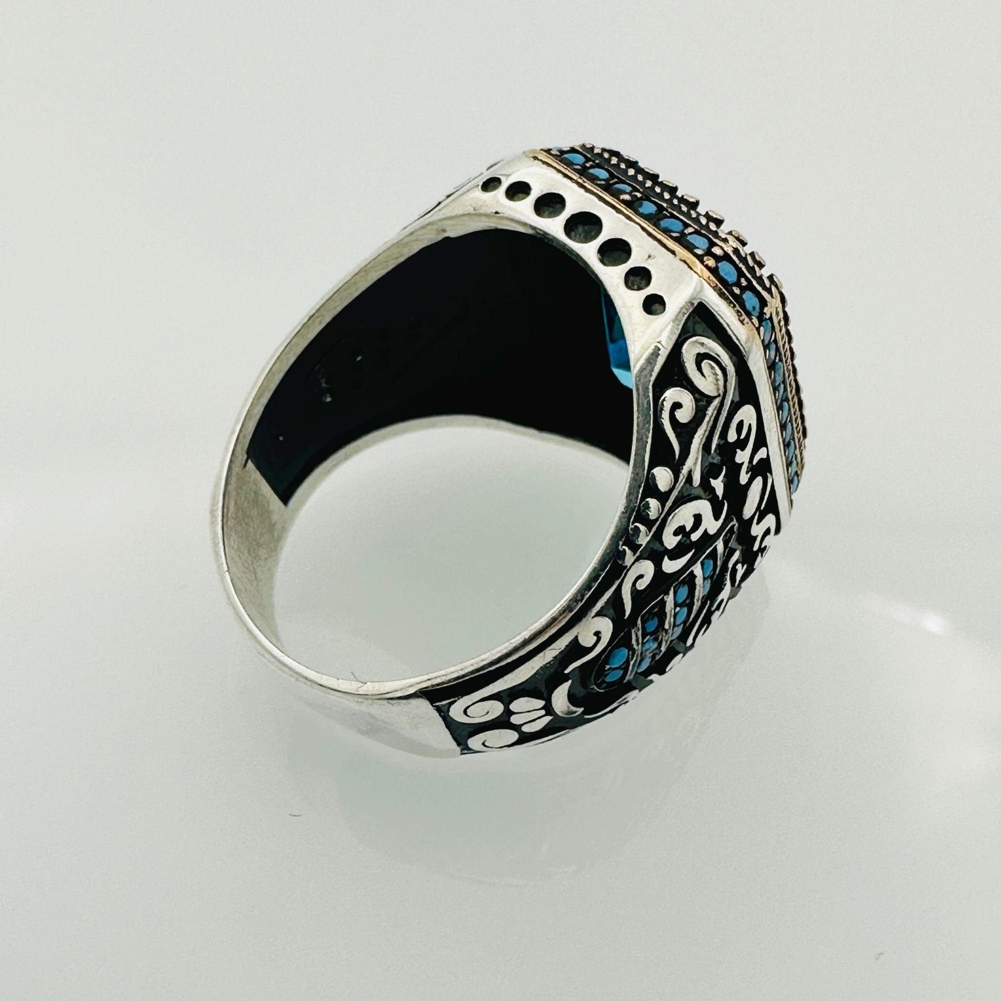 Bague en argent sterling émeraude verte turque pour homme