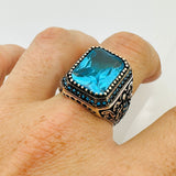 Bague en argent sterling émeraude verte turque pour homme