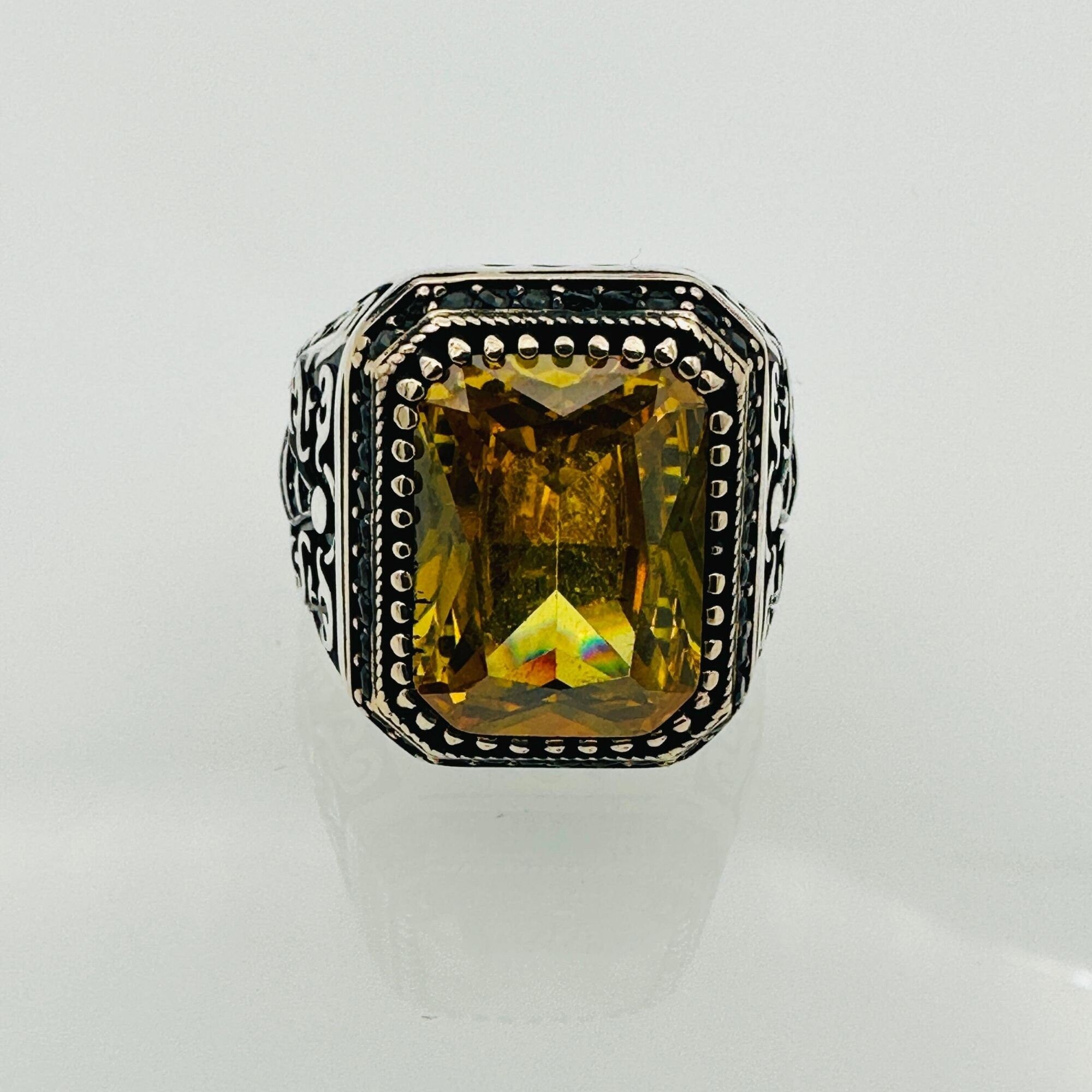 Men's Red Zircon Minimalist Silver Ring