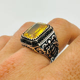 Men's Red Zircon Minimalist Silver Ring