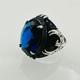 Handmade Men's Eagle Blue Sapphire Silver Ring
