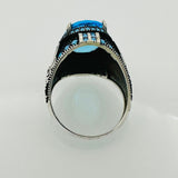 Turkish Handmade Men's Aquamarine Eagle Silver Ring