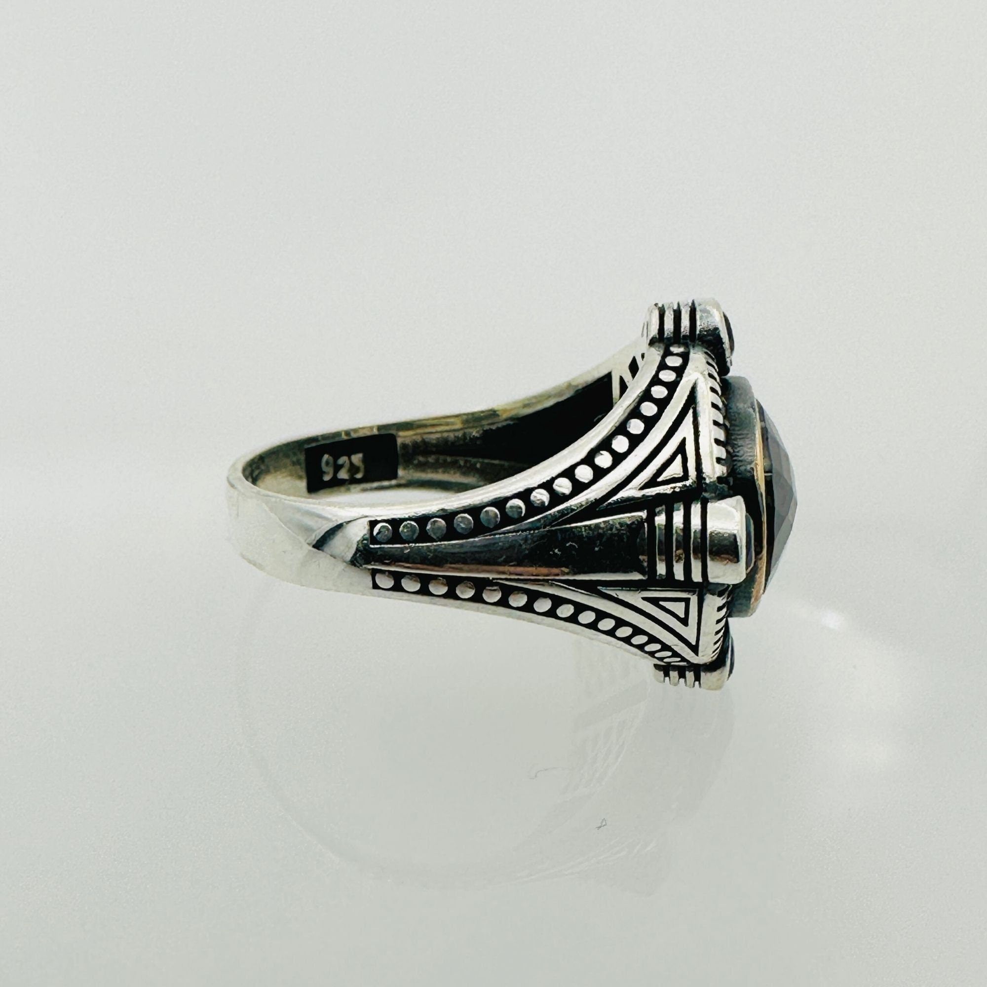Bague en argent avec pierre zircon noire turque pour homme