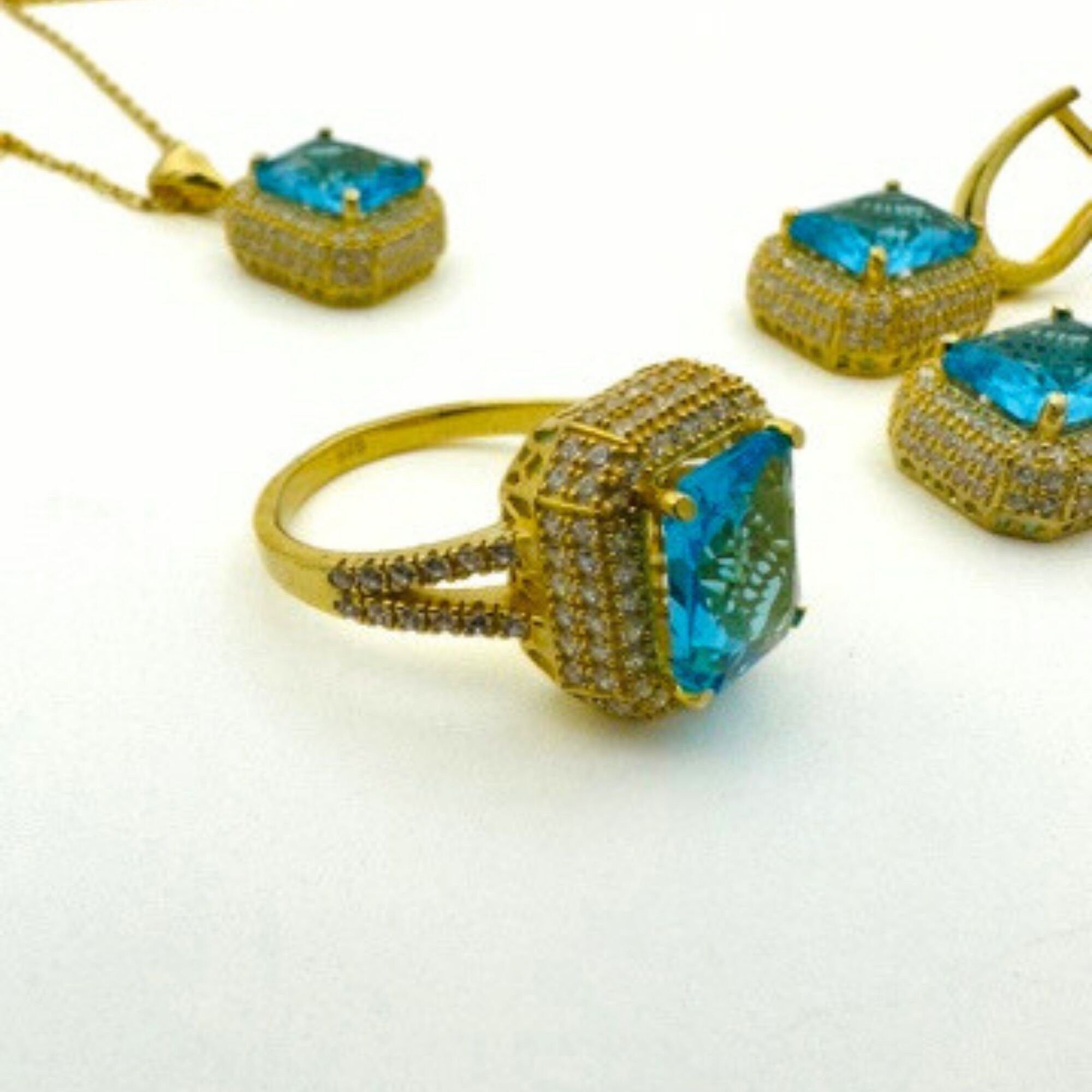 Handmade Aquamarine 925 Sterling Silver Jewelry Set - Turkish Crafted Gift for Her