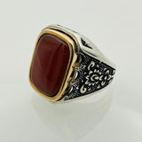 Men's Natural Red Aqeeq Silver Ring