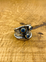 조절 가능한 여성용 블루 스톤 아쿠아마린 실버 링