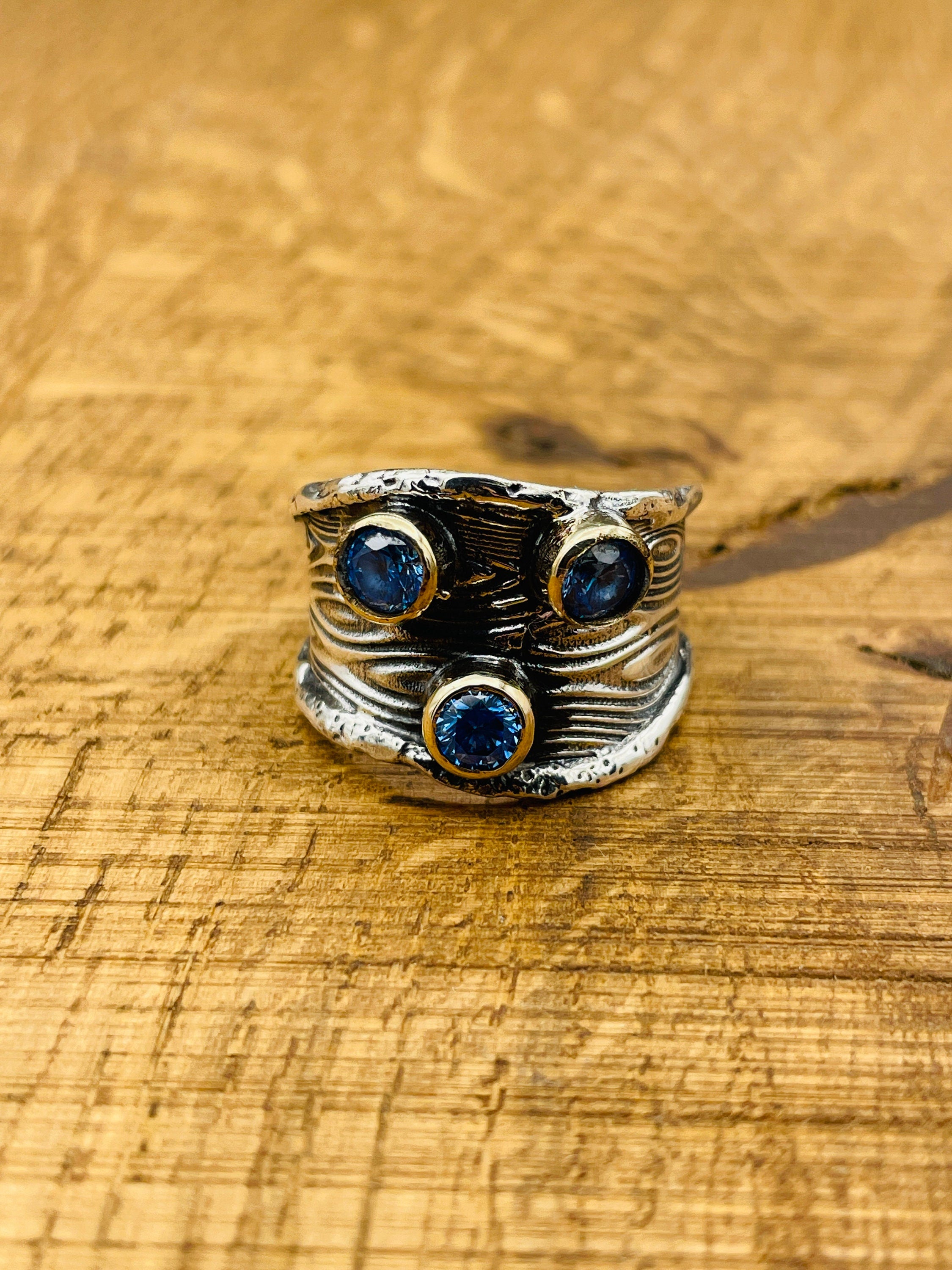 조절 가능한 여성용 블루 스톤 아쿠아마린 실버 링