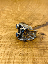 조절 가능한 여성용 블루 스톤 아쿠아마린 실버 링