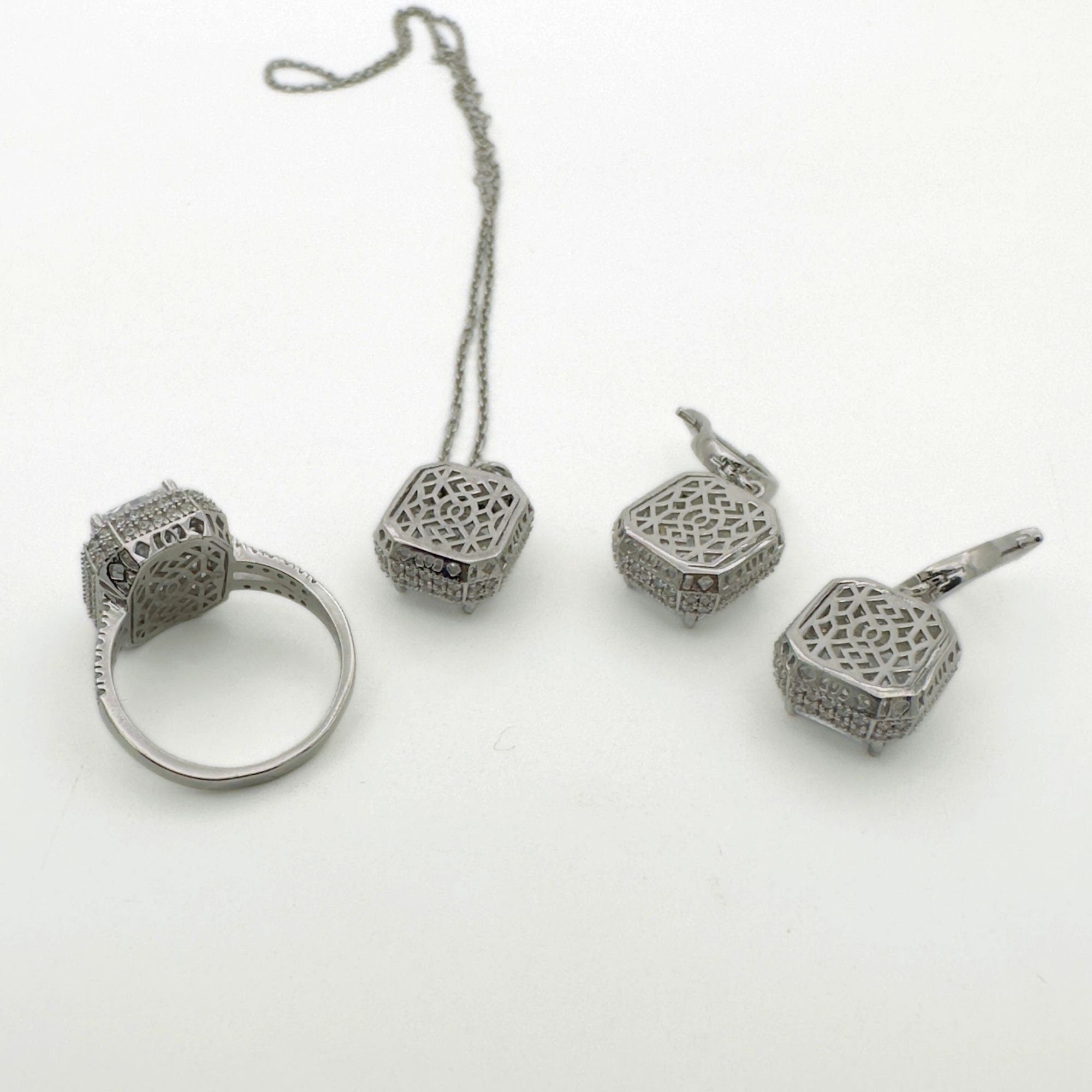 Handgemaakte Turkse 925 Sterling Zilver Witte Zirkoon Dames Sieradenset | Geschenkdoos Inbegrepen