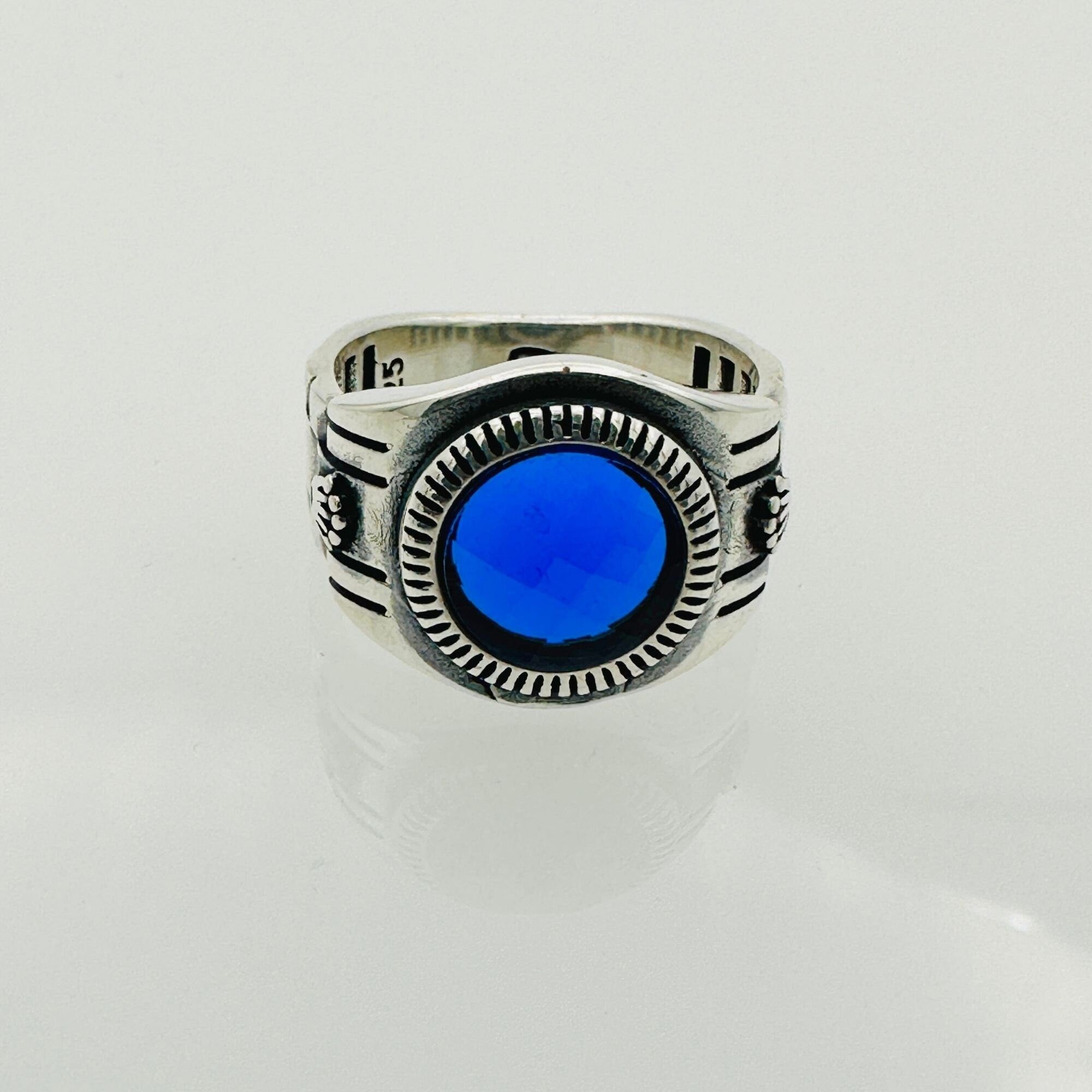 Bague carrée en argent avec saphir bleu turc pour homme