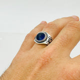 Bague carrée en argent avec saphir bleu turc pour homme