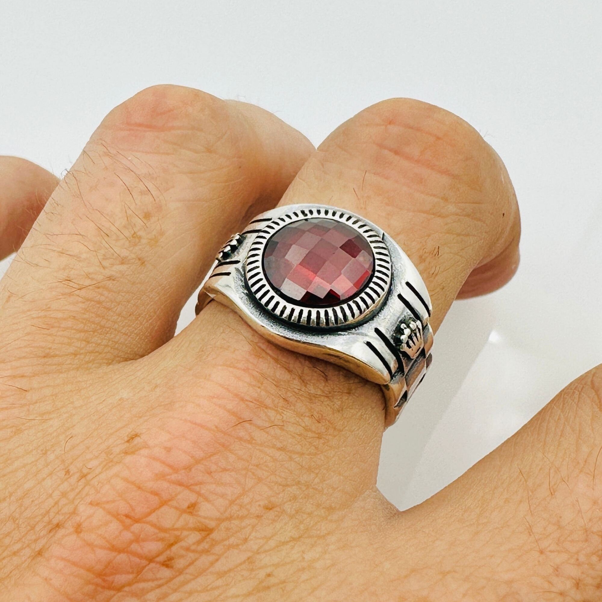 Men's Aquamarine Square Silver Ring