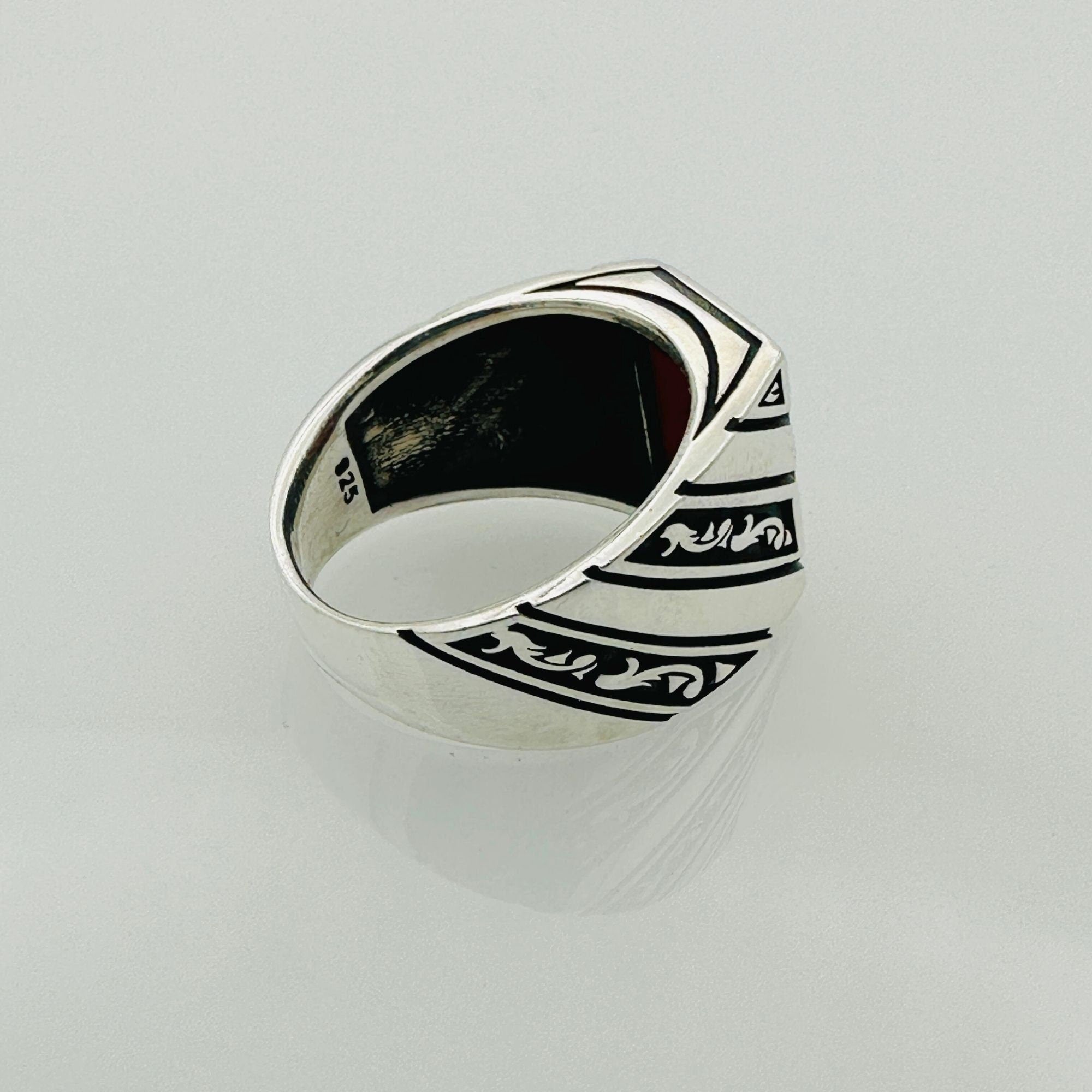 Men's Natural Green Agate Square Sterling Silver Ring