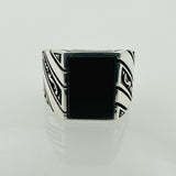 Men's Green Aqeeq Square Sterling Silver Gemstone Ring