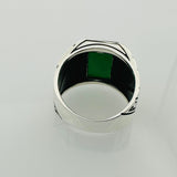 Men's Red Aqeeq Square Gemstone Sterling Silver Ring
