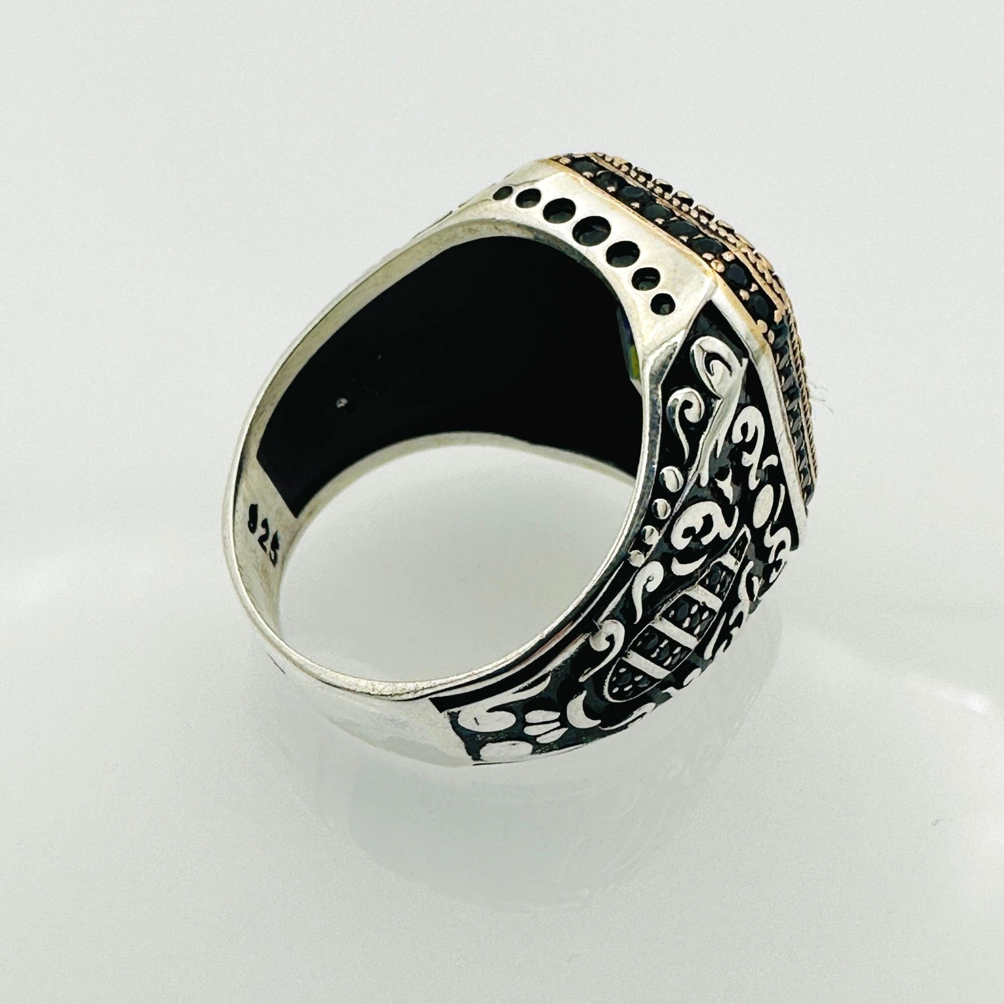 Men's Emerald Green Stone Turkish Silver Ring