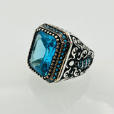 Bague en argent sterling émeraude verte turque pour homme