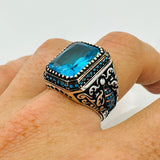 Bague en argent sterling émeraude verte turque pour homme