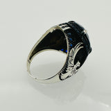 Handmade Men's Eagle Blue Sapphire Silver Ring