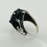 Handmade Men's Eagle Blue Sapphire Silver Ring