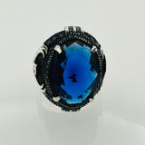 Handmade Men's Eagle Blue Sapphire Silver Ring