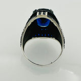 Handmade Men's Eagle Blue Sapphire Silver Ring