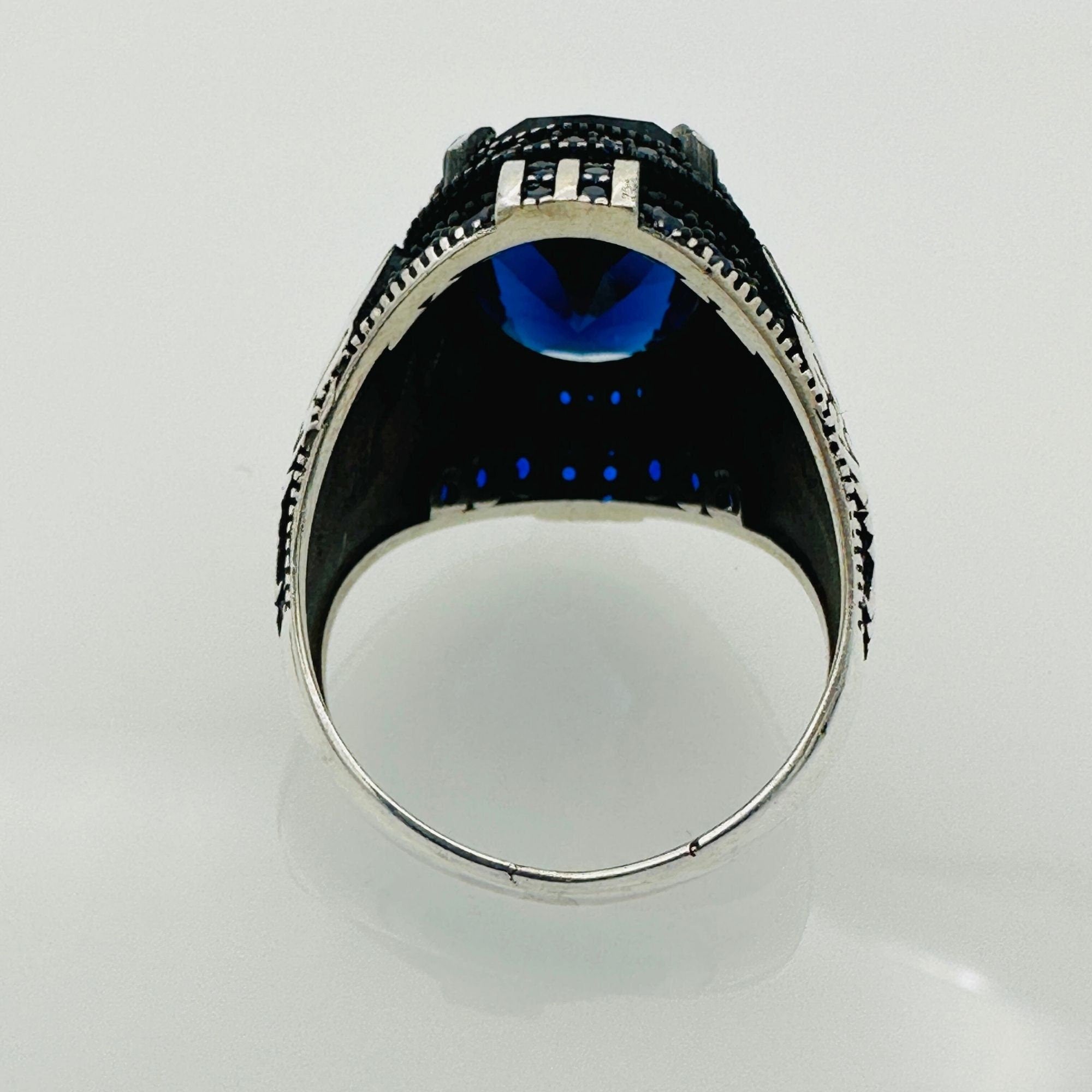 Handmade Men's Eagle Blue Sapphire Silver Ring