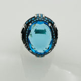 Turkish Handmade Men's Aquamarine Eagle Silver Ring