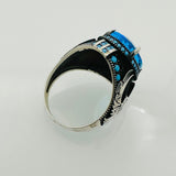 Turkish Handmade Men's Aquamarine Eagle Silver Ring