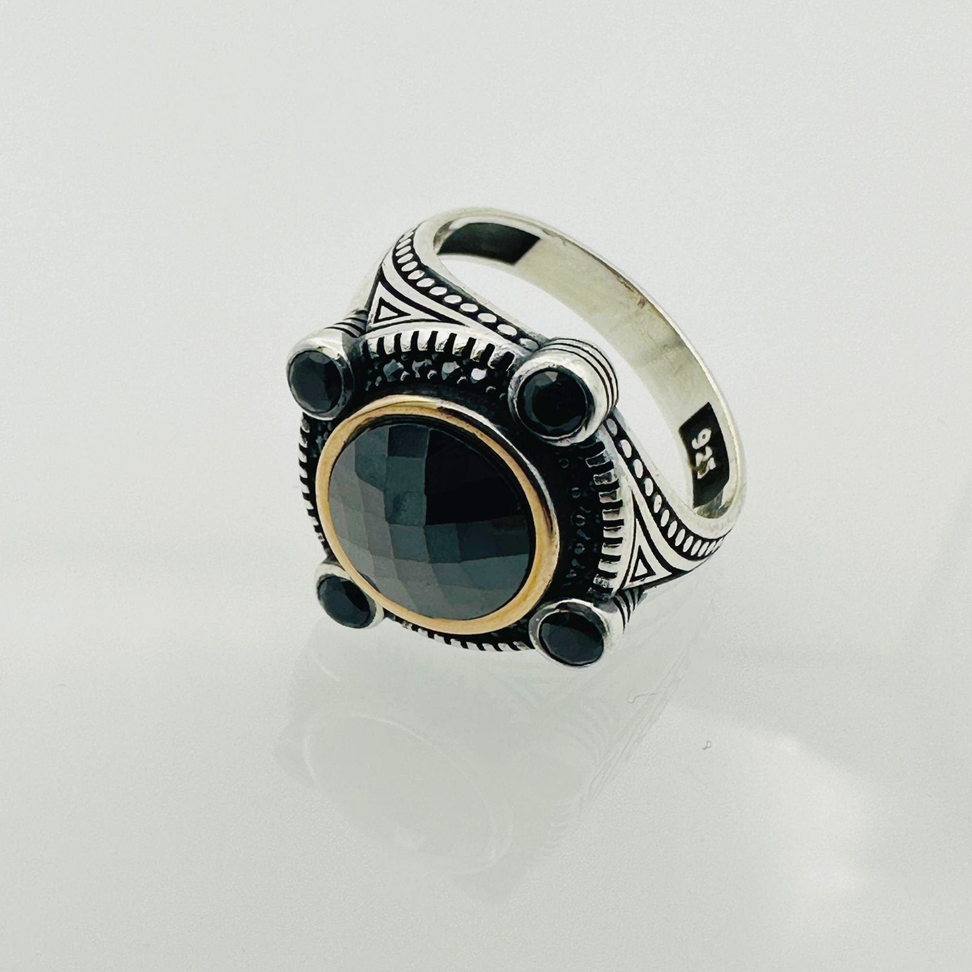 Bague en argent avec pierre zircon noire turque pour homme