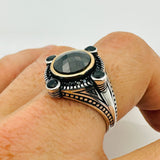 Bague en argent avec pierre zircon noire turque pour homme