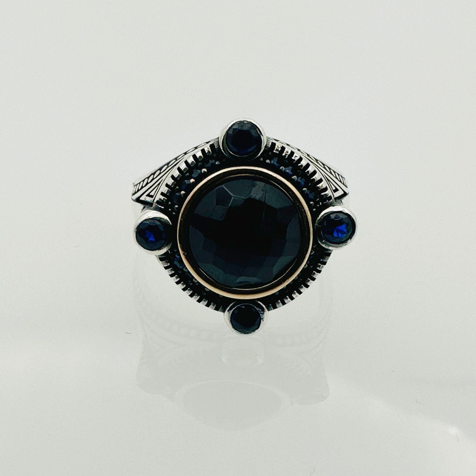 خاتم فضة ياقوت أزرق يدوي للرجال