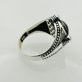 خاتم فضة ياقوت أزرق يدوي للرجال