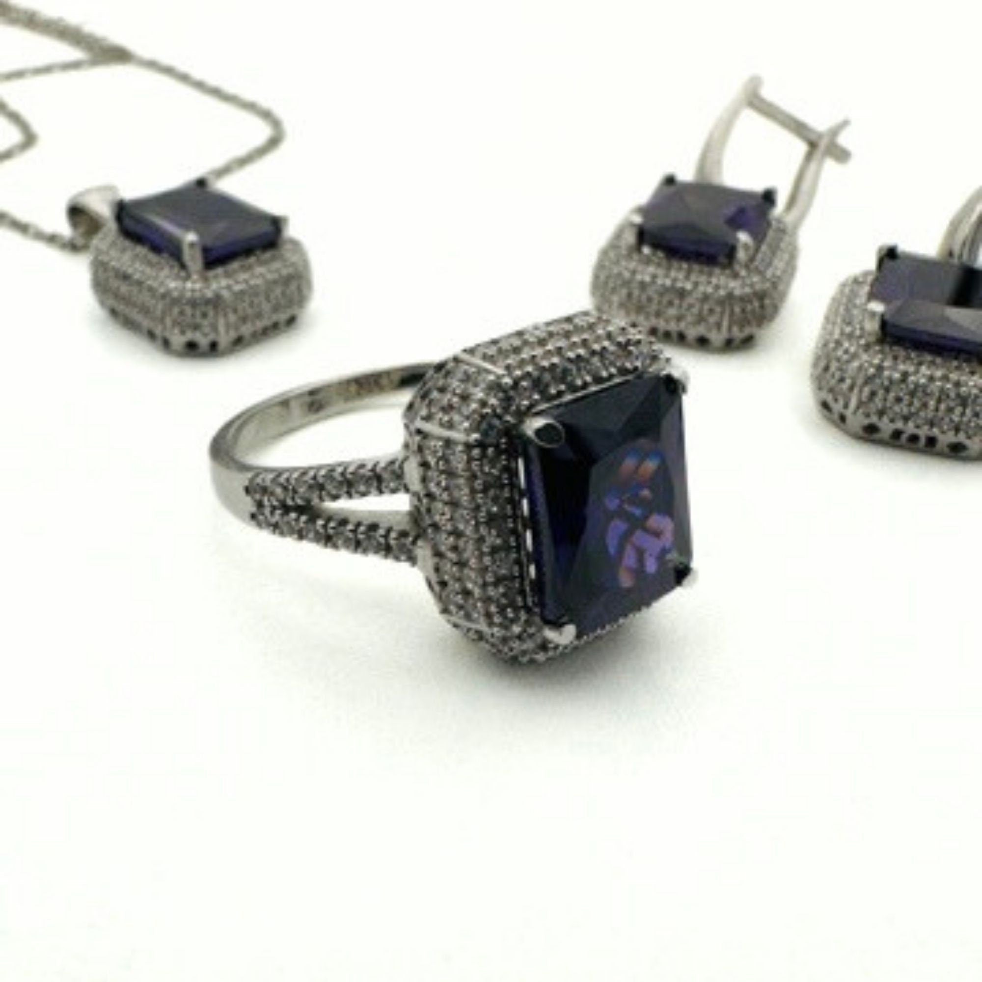 Turkish Handmade 925 Sterling Silver Amethyst Jewelry Set for Women - Elegant Gift