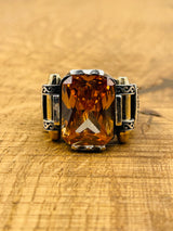 خاتم رجالي تركي مصنوع يدويًا من الفضة الإسترلينية 925 بحجر السترين - هدية أنيقة بحجر كريم أصفر